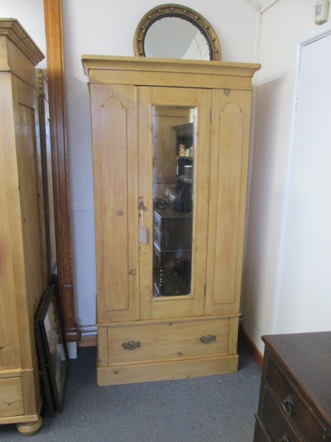 Single Mirrored Door And Drawer, Antique Pine Wardrobe With Shelves And Doors
